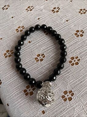 Origami Owl Black Beaded Bracelet with Silver Locket Charm